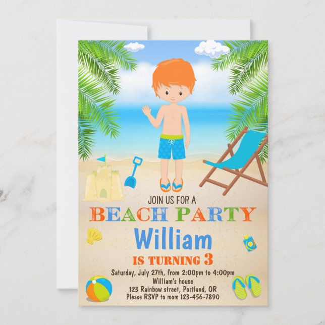 Beach birthday invitation Beach invitation for boy (Front)