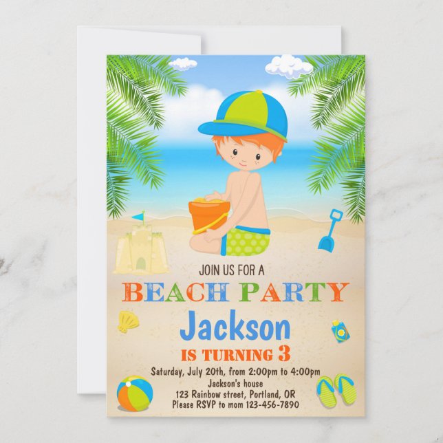 Beach birthday invitation Beach invitation for boy (Front)