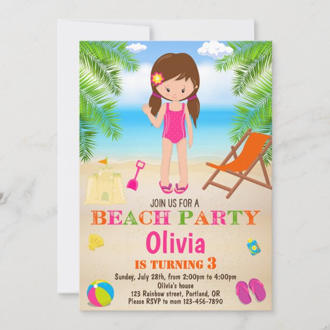Beach birthday invitation Summer Beach invitation (Front)