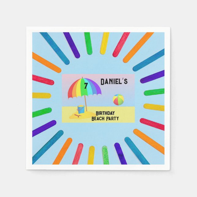 “Beach Birthday Party” Cocktail Napkin (Front)