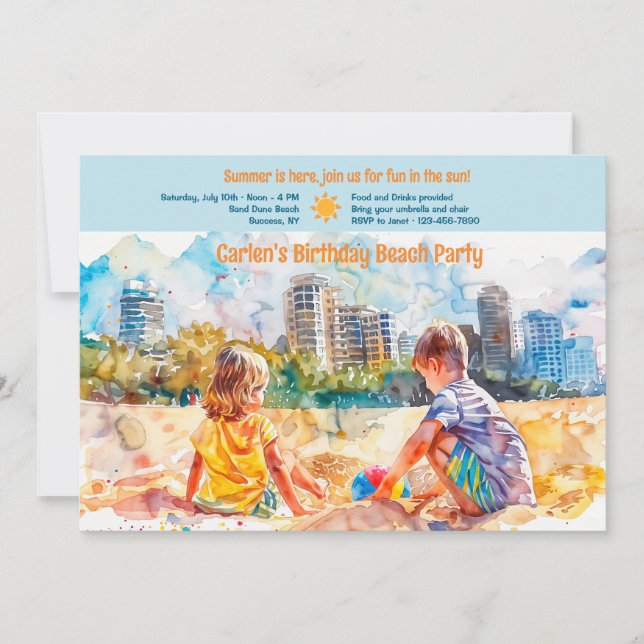 Beach Birthday Party Invitation (Front)
