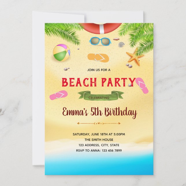 Beach Birthday Party Invitation card (Front)