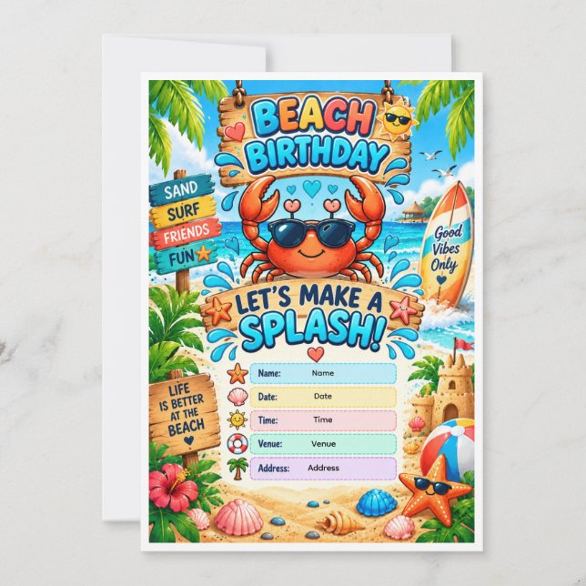 Beach Birthday Party Invitation | Let's Make a Spl (Front)