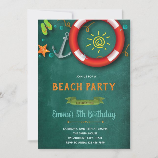 Beach Birthday Party Invite (Front)