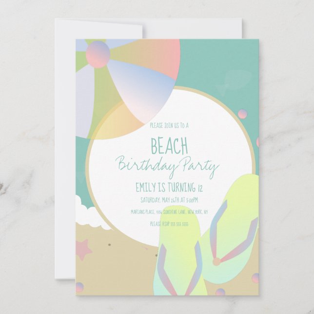 Beach Birthday Party Sand Beach Ball Invitation (Front)