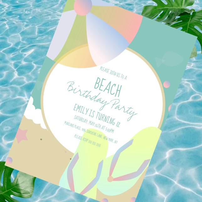 Beach Birthday Party Sand Beach Ball Invitation (Creator Uploaded)