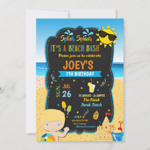 Beach Birthday Party Summer Blond Boy  Invitation