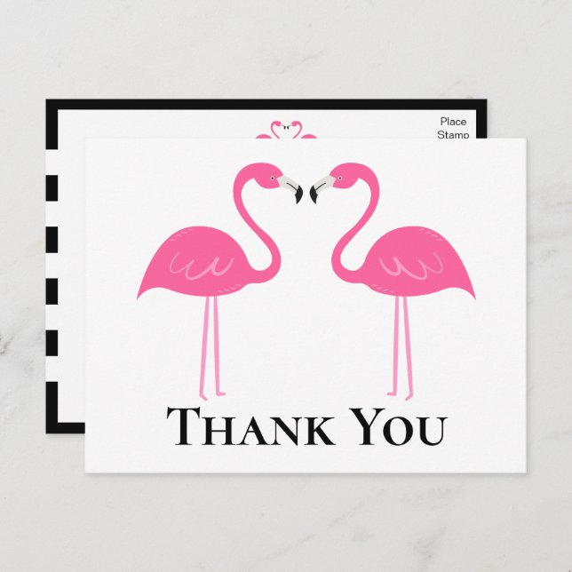 Beach Black Pink Flamingo Wedding Thank You Postcard (Front/Back)