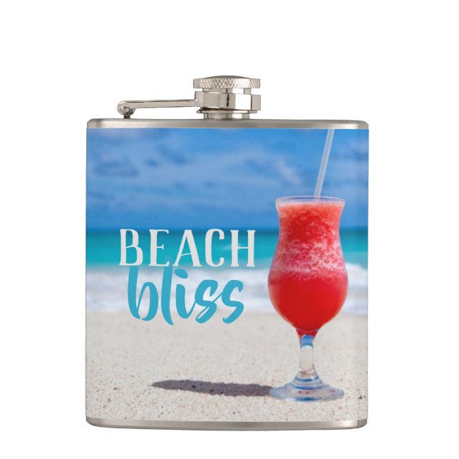 Beach Bliss Tropical Cocktail Sandy Beach Hip Flask (Front)