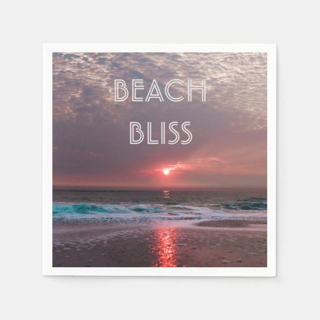 Beach Bliss Tropical Paradise Sunset Editable Napkin (Front)