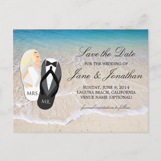 Beach Blonde "Mr. and Mrs." Wedding Save the Date Announcement Postcard (Front)