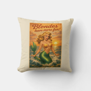 Beach Blonde Pin-Up Mermaid Art Retro Coastal Life Cushion