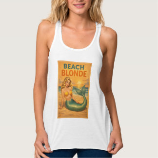 Beach Blonde Pin-Up Mermaid Art Retro Coastal Life Singlet