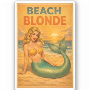Beach Blonde Pin-Up Mermaid Retro Coastal Life Art