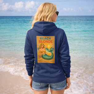 Beach Blonde Pin-Up Mermaid - Retro Coastal Life Hoodie