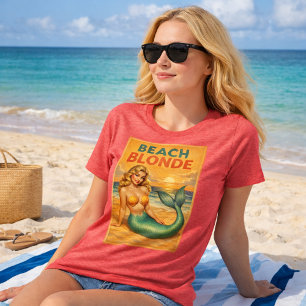 Beach Blonde Pin-Up Mermaid - Retro Coastal Life Tri-Blend Shirt