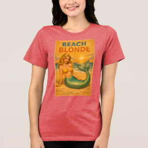 Beach Blonde Pin-Up Mermaid - Retro Coastal Life Tri-Blend Shirt