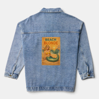 Beach Blonde Pinup Mermaid Retro Coastal Life Jean Denim Jacket