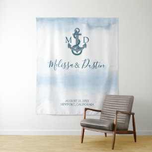 Beach Blue Anchor Nautical Wedding Backdrop Tapestry