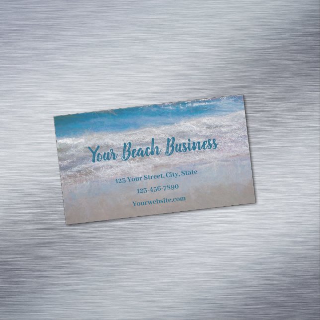 Beach Blue Coastal Ocean Waves Tropical Art Magnetic Business Card (In Situ)