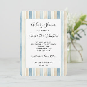 Beach Blue Cream Beige Stripes Baby Shower Invitation