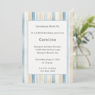 Beach Blue Cream Stripes Birthday Invitation