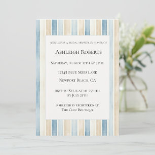 Beach Blue Cream Stripes Bridal Shower Invitation