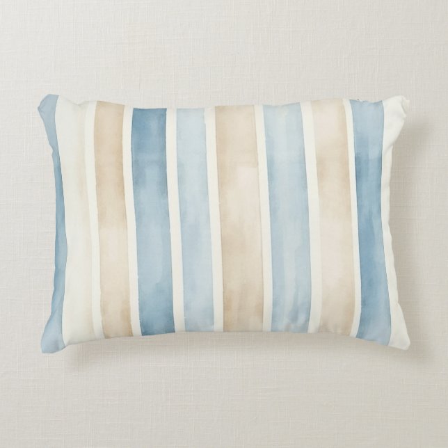 Beach Blue Cream Stripes Decorative Cushion (Front)