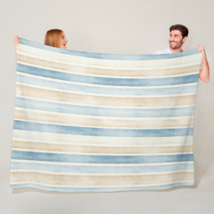 Beach Blue Cream Stripes Fleece Blanket
