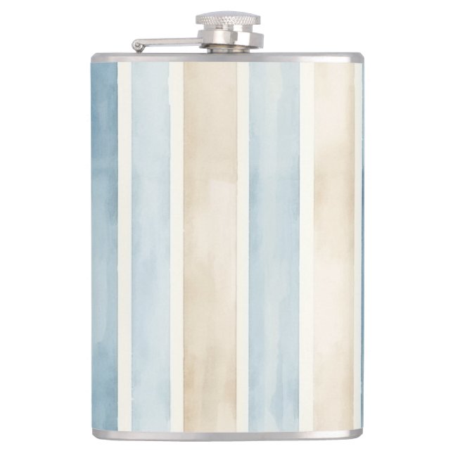 Beach Blue Cream Stripes Hip Flask (Front)