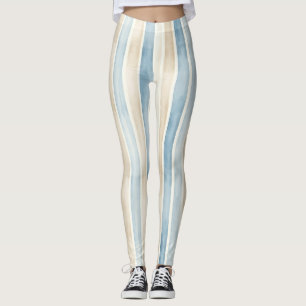 Beach Blue Cream Stripes Leggings