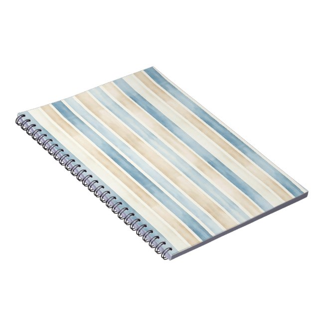 Beach Blue Cream Stripes Notebook (Right Side)