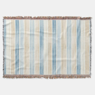 Beach Blue Cream Stripes Throw Blanket