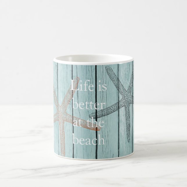 Beach Blue Faux Wood Starfish  Coffee Mug (Center)