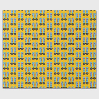 Beach Blue Flip Flops and Black Sunglasses Wrapping Paper