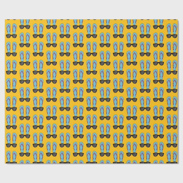 Beach Blue Flip Flops and Black Sunglasses Wrapping Paper (Flat)