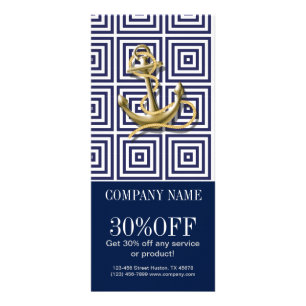 Beach Blue greek pattern preppy nautical Anchor Rack Card
