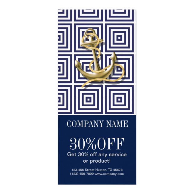 Beach Blue greek pattern preppy nautical Anchor Rack Card (Front)