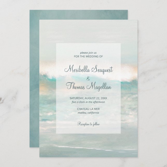 Beach Blue Ocean Waves Wedding Invitation (Front/Back)