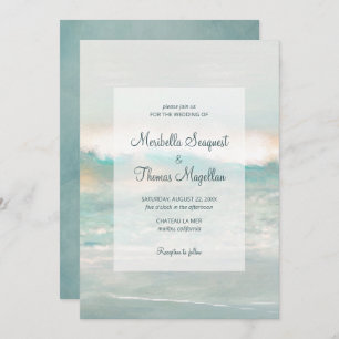 Beach Blue Ocean Waves Wedding Invitation