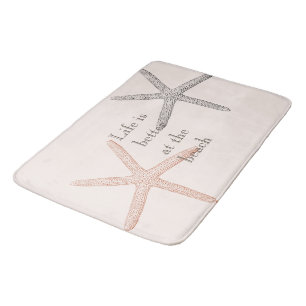 Beach Blue Peach Starfish  Bath Mat