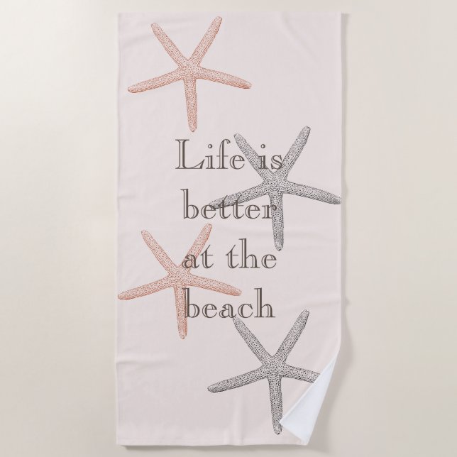 Beach Blue Peach Starfish  Towel (Front)