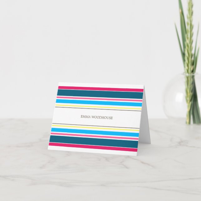 Beach Blue & Pink Candy Stripes Personal Note Card (Front)