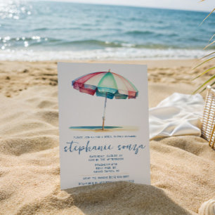 Beach, Blue, Red, Teal Umbrella, Bridal Shower Invitation
