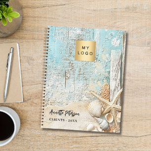 Beach blue sand starfish shell business logo notebook