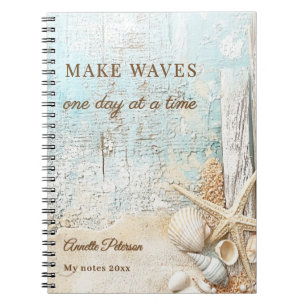 Beach blue sand starfish shell motivational notebook