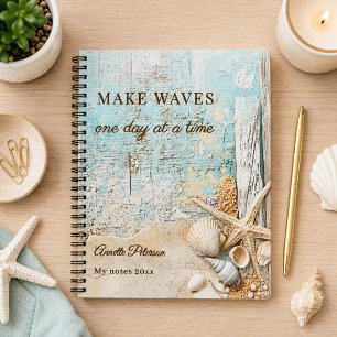 Beach blue sand starfish shell motivational notebook
