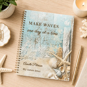 Beach blue sand starfish shell motivational notebook
