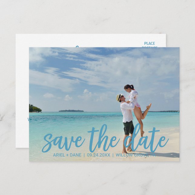 Beach Blue Save the Date Photo Announcement Postcard (Front/Back)