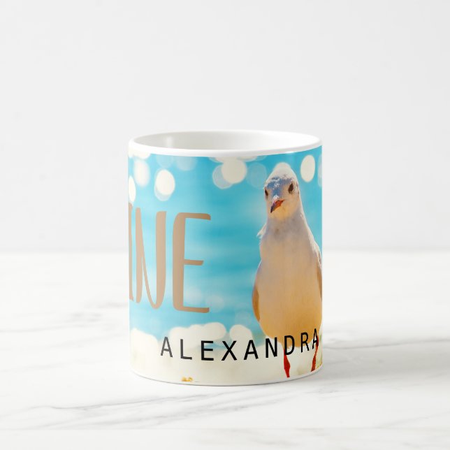 Beach Blue Seagull Personalised Coffee Mug (Center)